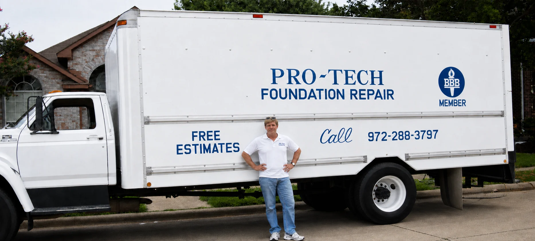 Pro-Tech Foundation Repair team member beside the company truck